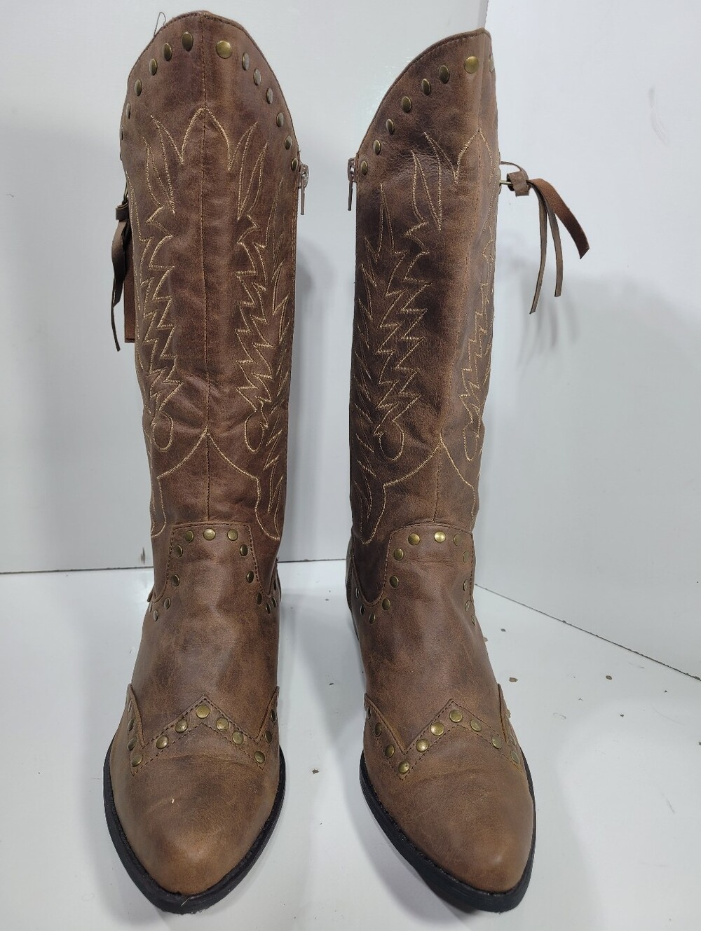 Coconuts by Matisse Brown Faux Leather Pirate Western Studded Boots Womens 9.5